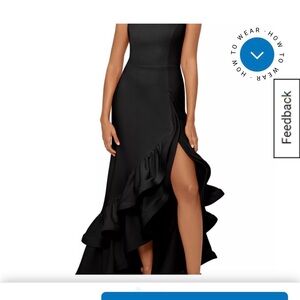 Betsy & Adam Black High-Low Ruffle Evening Gown